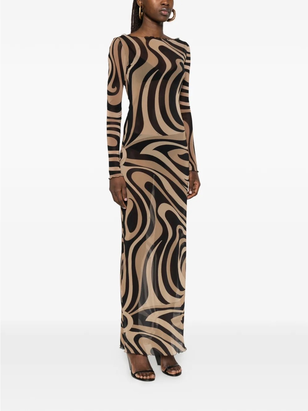 Emilio Pucci Black and Beige Long Sleeve Maxi Dress
